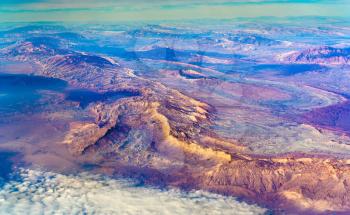 View of the Persian Plateau in Iran from an airplane
