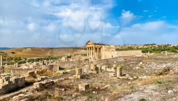 The Roman Capitol at Dougga. A UNESCO heritage site in Tunisia, North Africa