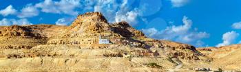 View of Doiret, a hilltop-located berber village in Tataouine Governorate, South Tunisia