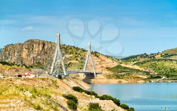 The Nissibi Euphrates Bridge across the Lake Ataturk Dam on the Euphrates River in southeastern Turkey