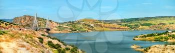 Panorama of the Ataturk Dam Reservoir on the Euphrates River in southeastern Turkey
