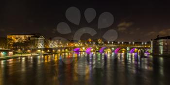 Night view of Garonne river in Toulouse - France