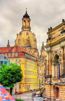 View of Frauenkirche in the city centre of Dresden, Germany