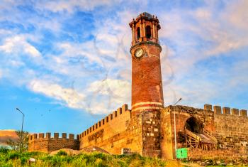 Clock tower of Erzurum Castle in Eastern Anatolia, Turkey