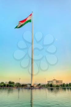 Tajikistan flag on the second tallest in the world flagpole. Central Park of Dushanbe