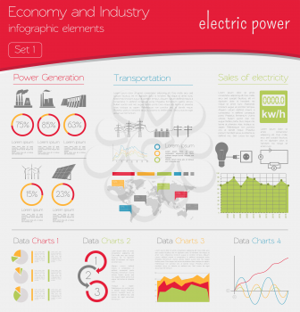 Economy and industry. Electric power. Electricity. Industrial infographic template. Vector illustration