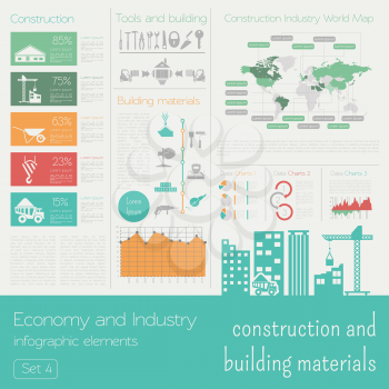 Economy and industry. Construction and building materials. Industrial infographic template. Vector illustration