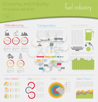 Economy and industry. Fuel industry. Industrial infographic template. Vector illustration
