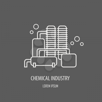 Industrial factory logo template. Linear badge design. Vector illustration