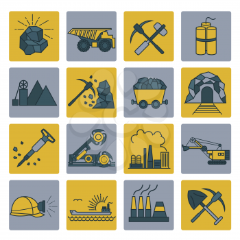 Coal mining icon set. Colour version design. Vector illustration