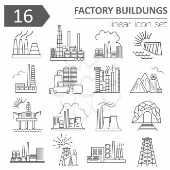 Factory buildings icon set. Thin line icon design. Vector illustration