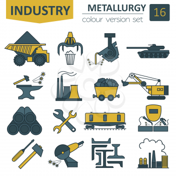 Metallurgy icon set. Colour version design. Vector illustration