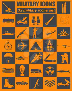 Military icon set. Constructor, kit. Vector illustration