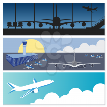 Set of flying airplanes banners for your text. Vector illustration