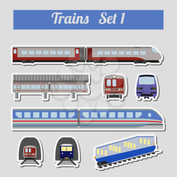 Train icon set. Subway, monorail, funicular transport. Vector illustration
