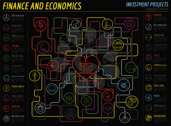 Economics and finance infographic. Investment projects. Banks. Elements for creating your own infographic. Vector illustration