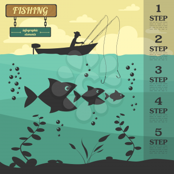 Fishing infographic elements. Set elements for creating your own infographic design. Vector illustration