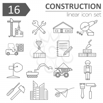 Construction and house repair icon set. Thin line design. Vector illustration
