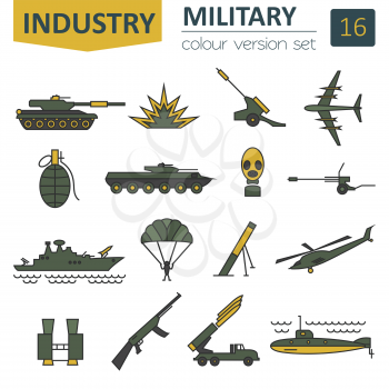 Military icon set. Thin line design. Vector illustration