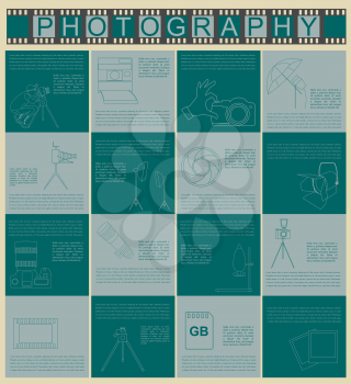 Photography infographics set with photo, camera equipment. Vector illustration