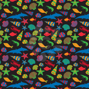 Sea animals background pattern. Vector flat style. Vector illustration