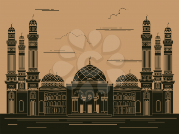 City buildings graphic template. Al Saleh mosque. Yemen. Vector illustration