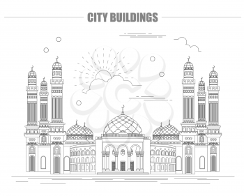 City buildings graphic template. Al Saleh mosque. Yemen. Vector illustration