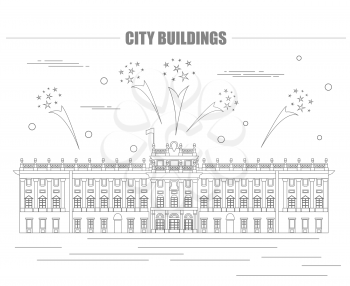 City buildings graphic template. Royal Palace Madrid. Vector illustration