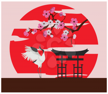 City buildings graphic template. Japanese garden. Vector illustration