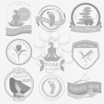 Set of vintage hairstyle, body care and cosmetology logos. Vector logo templates and badges 