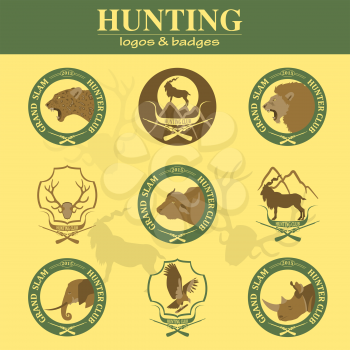 Hunting club label collecton. Grand safari logos and budges. Vector illustration