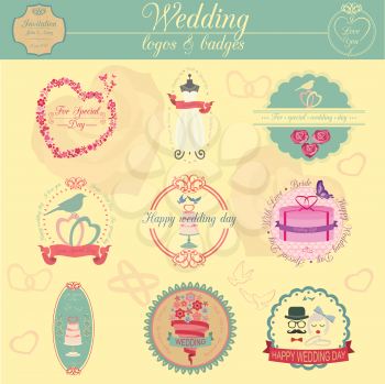 Set of vintage wedding and wedding fashion style logos. Vector logo templates and badges 