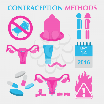 Contraception methods icon set. Birth control. Constructor for creating your own design, infographics, templates. Vector illustration