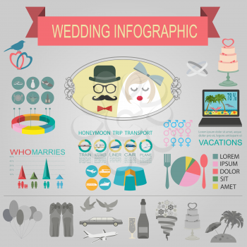Set of vintage wedding, fashion style and travel infographic elements, templates. Vector illustration