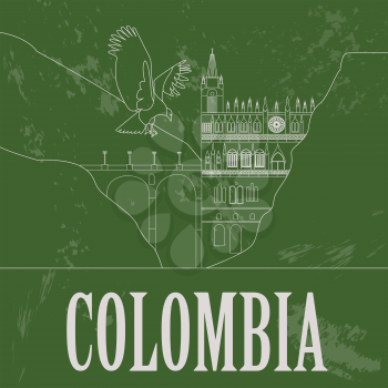 Colombia landmarks. Retro styled image. Vector illustration