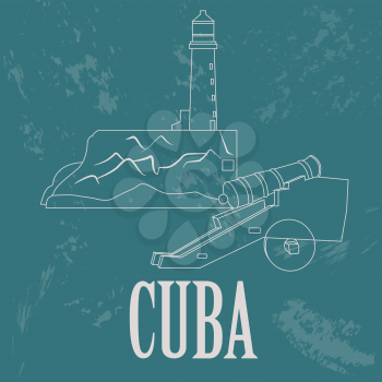 Cuba landmarks. Retro styled image. Vector illustration