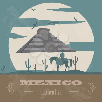 Mexico landmarks. Retro styled image. Vector illustration