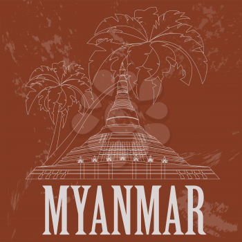 Myanmar (Burma)  landmarks. Retro styled image. Vector illustration