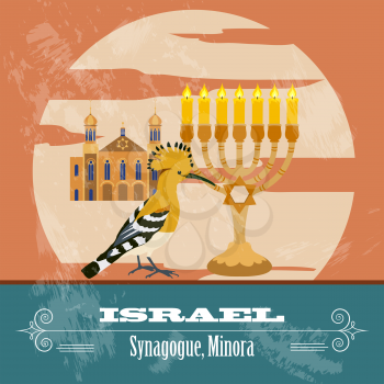 Israel landmarks. Retro styled image. Vector illustration