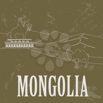 Mongolia. Retro styled image. Vector illustration