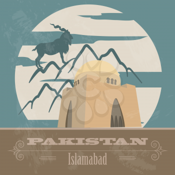 Pakistan landmarks. Retro styled image. Vector illustration