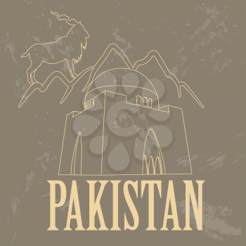 Pakistan landmarks. Retro styled image. Vector illustration