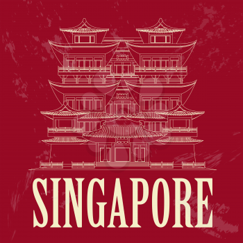 Singapore landmarks. Retro styled image. Vector illustration