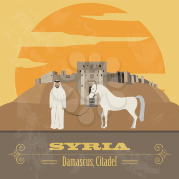 Syria landmarks. Retro styled image. Vector illustration