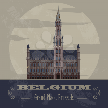 Belgium landmarks. Retro styled image. Vector illustration