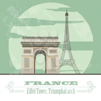 France landmarks. Retro styled image. Vector illustration