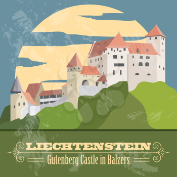 Liechtenstein landmarks. Retro styled image. Vector illustration