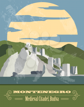 Montenegro landmarks. Retro styled image. Vector illustration