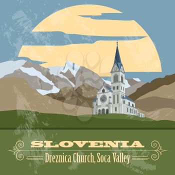 Slovenia landmarks. Retro styled image. Vector illustration