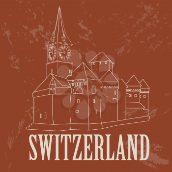 Switzerland landmarks. Retro styled image. Vector illustration